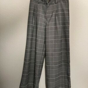 Anthropologie Gray Plaid Wide Leg Pants